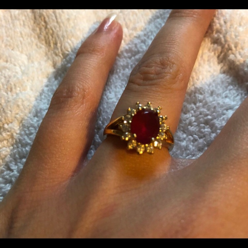 Gold white red diamond ring